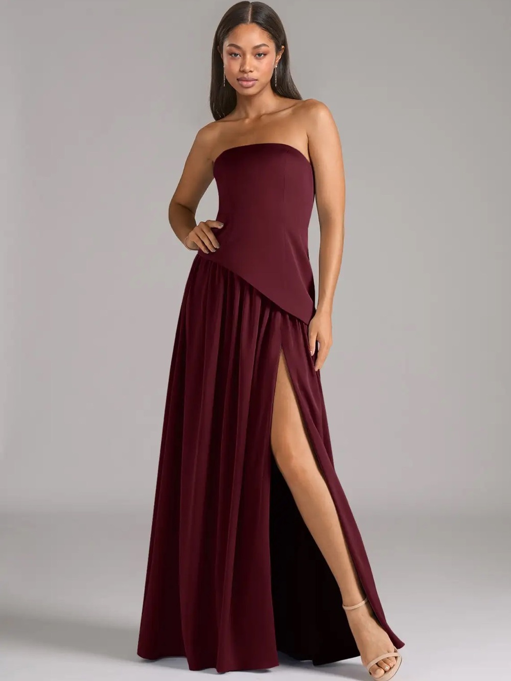 Azazie Adeline Cabernet A-Line Strapless Stretch Satin Convertible Dress Size 0